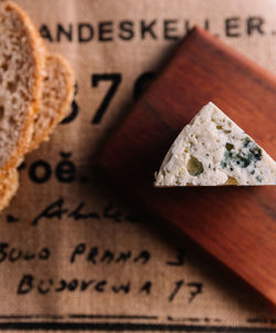 High angle view of text on table