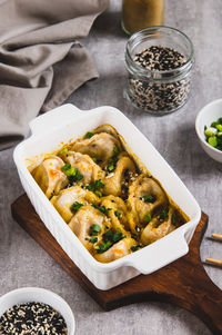 Close-up of food in plate on table