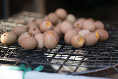 Close-up of eggs in basket