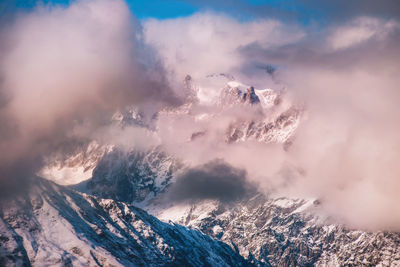 Panoramic view of snowcapped mountains against sky