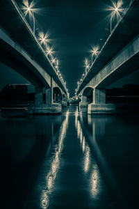 Illuminated bridge at night
