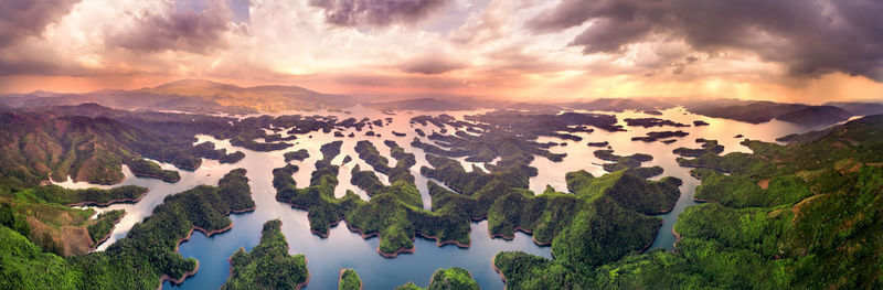 Panoramic view of mountains against sky during sunset