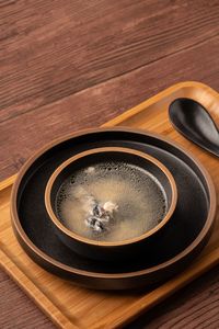 High angle view of bowl on table