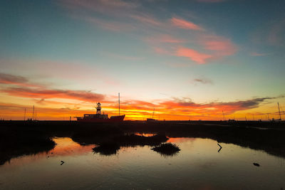 Scenic view of lake against sky during sunset