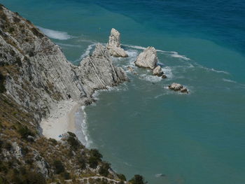 High angle view of rocks in sea