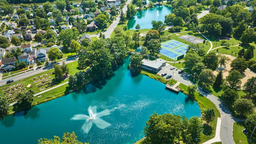 High angle view of buildings in city