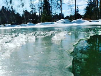 Scenic view of frozen lake against sky