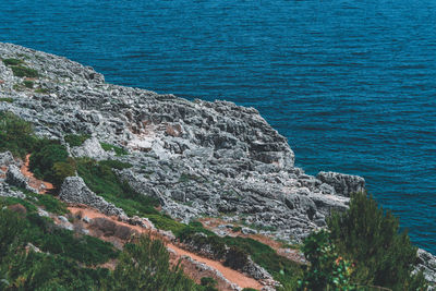 High angle view of rocks on beach