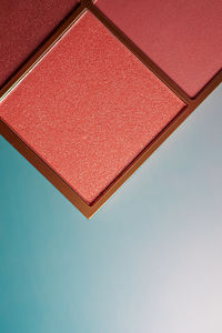 Directly above shot of book against blue background