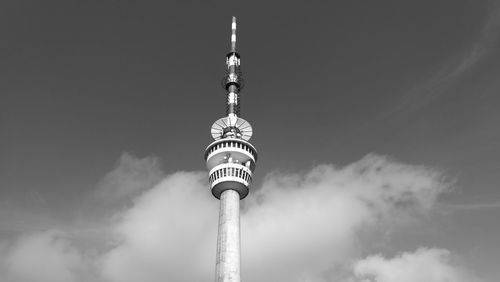 Low angle view of communication tower against sky at jesenik