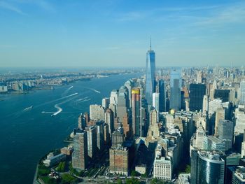 Low angle view of modern buildings against sky