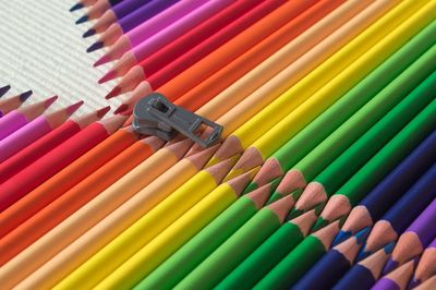 Close-up of zipper made with colored pencils