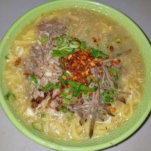 High angle view of soup in bowl