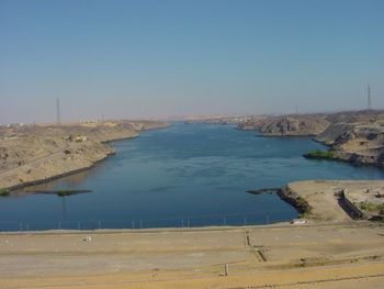 Scenic view of sea against clear blue sky