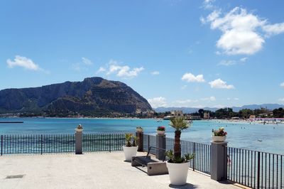 Scenic view of sea against blue sky