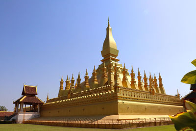 Low angle view of temple building against clear sky