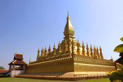 Low angle view of temple building against clear sky