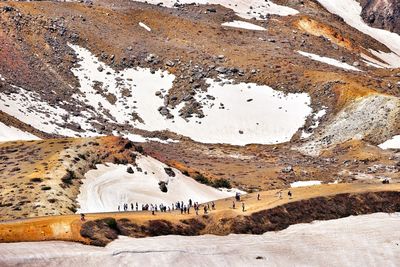 Aerial view of snow covered landscape