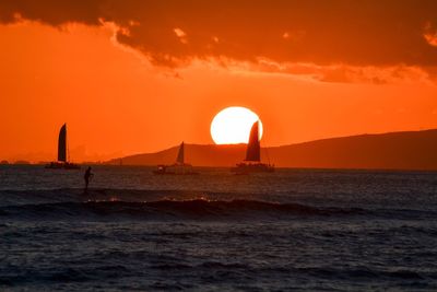 Scenic view of sea against orange sky