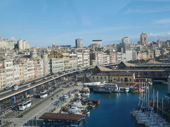 High angle view of city at waterfront