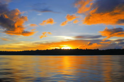 Scenic view of lake against sky during sunset