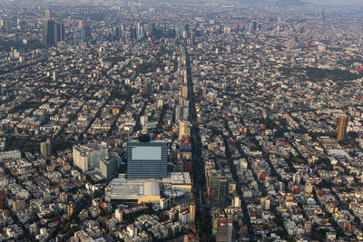 Mexico, mexico city, aerial view of densely populated city at dusk