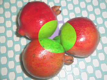High angle view of apples on table