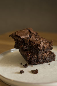 Close-up of chocolate cake in plate