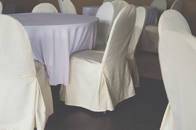 Dining table chair arrangement for banquet catering service for wedding party