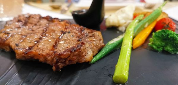 Close-up of meal served on table