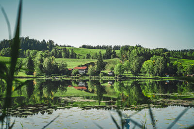 Scenic view of lake against clear sky