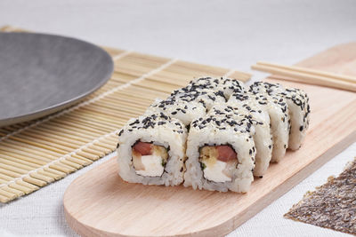 High angle view of food on cutting board