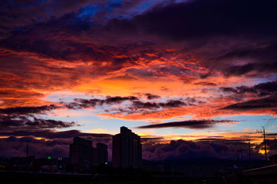 Dramatic sky over city during sunset