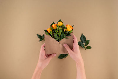 Cropped hand of woman holding flowers