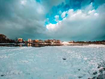 Scenic view of snow against sky