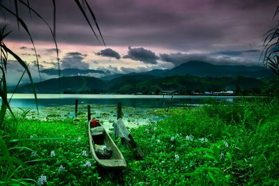 Scenic view of bay against sky