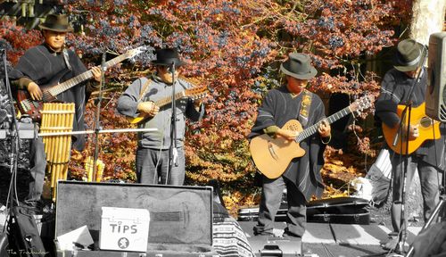 High angle view of people playing guitar