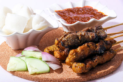 High angle view of food in plate on table