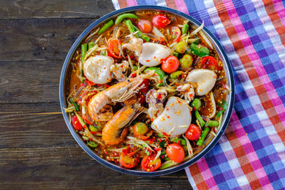 High angle view of food in bowl on table