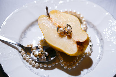 High angle view of dessert in plate