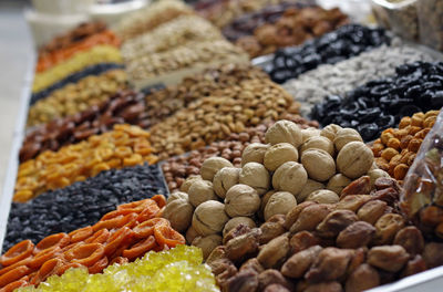Dried fruit at the famous green bazaar in almaty, kazakhstan