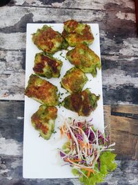 High angle view of vegetables in plate