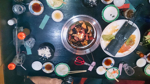 High angle view of food on table