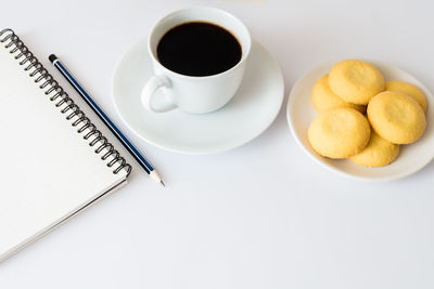 High angle view of breakfast on table