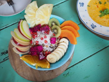 High angle view of dessert in plate on table