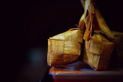Close-up of stack on table