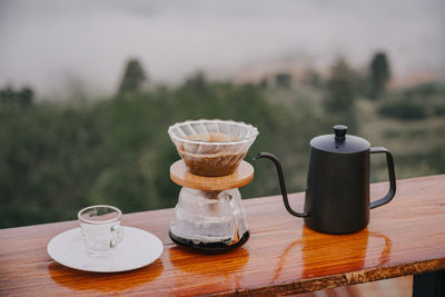 Close-up of coffee served on table