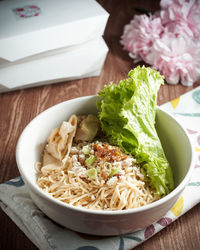 High angle view of food in bowl on table