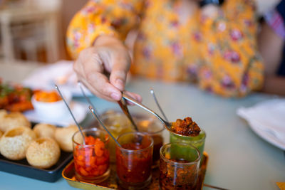 Indian traditional food, set of chutney , chaat and sev puri 