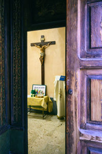 Closed door of old house